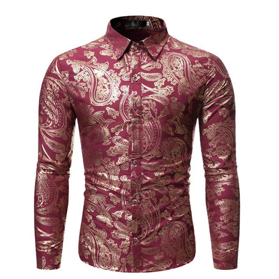 2019 New Men's Silk Satin Floral Printed Shirt Male Long Sleeve Slim Fit Print Casual Shirts Male Party Nightclub Shiny Tops