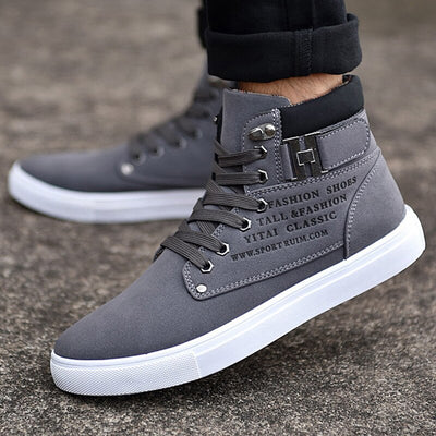 New High Top Men Canvas Casual shoes High Quality Men Vulcanized shoes Autumn Sneakers Metal Zipper buckle Plus Size Male Flats