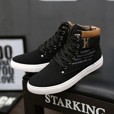 New High Top Men Canvas Casual shoes High Quality Men Vulcanized shoes Autumn Sneakers Metal Zipper buckle Plus Size Male Flats