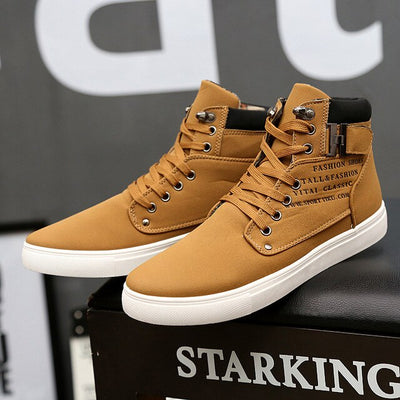 New High Top Men Canvas Casual shoes High Quality Men Vulcanized shoes Autumn Sneakers Metal Zipper buckle Plus Size Male Flats