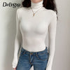 Darlingaga Casual Solid Skinny Turtleneck Long Sleeve Bodysuit Warm Basic Woman Body Fall Winter High Neck Sheer Bodysuits Slim