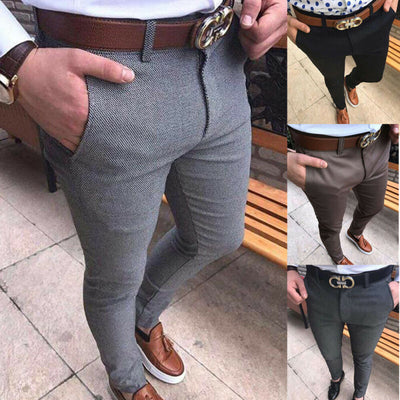 Men Business Formal Pants Fashion Male Elastic Straight Noble Stylish Casual Office Skinny Solid Slim Fit Spring Autumn Trousers