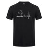 Christ Lives Here Cross Heartbeat Christian Jesus Faith Inspirational T Shirt T-Shirt For Men Male Short Sleeve Cotton Tshirt