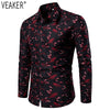 2019 New Men's Printed Shirts Male Slim Fit Long Sleeve Shirt Men Red Black Floral Print Casual Shirts Plus Size M-4XL