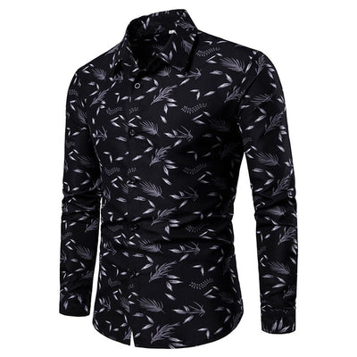 2019 New Men's Printed Shirts Male Slim Fit Long Sleeve Shirt Men Red Black Floral Print Casual Shirts Plus Size M-4XL