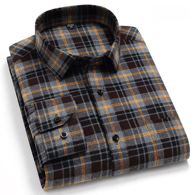 Pure Cotton Classical men's plaid casual warm shirts full sleeve brushed fabric soft comfortable regular fit male shirts