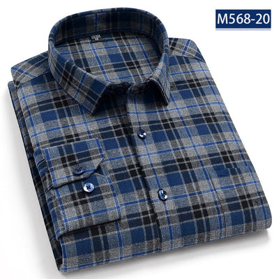 Pure Cotton Classical men's plaid casual warm shirts full sleeve brushed fabric soft comfortable regular fit male shirts