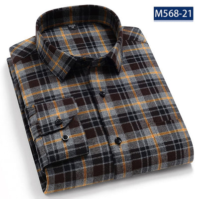 Pure Cotton Classical men's plaid casual warm shirts full sleeve brushed fabric soft comfortable regular fit male shirts