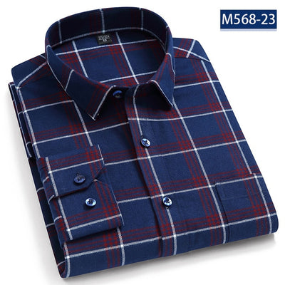 Pure Cotton Classical men's plaid casual warm shirts full sleeve brushed fabric soft comfortable regular fit male shirts