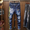 Male Jeans Men Men'S Jean Homme Denim Slim Fit Pants Trousers Blue Biker Printing Jeans For Men Skinny Casual Fashion Sweatpants