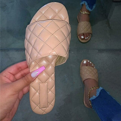 Women Summer Slippers Ladies Soft PU Leather Shoes Non Slip Comfortable Flat Slides Outside Beach Female Footwear Fashion 2020