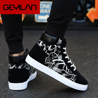 2019 Plus Size 39-44 Brand Men Sneakers Platform Shoes Breathable Print Male Shoes High Top Sock Walking Men Vulcanized Shoes