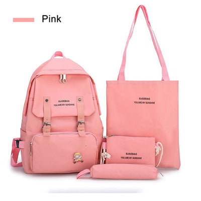 5 Piece Set High School backpack Bags for Teenage Girls 2020 Canvas Travel Backpack Women Bookbags Teen Student Schoolbag