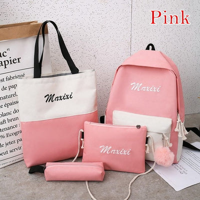 5 Piece Set High School backpack Bags for Teenage Girls 2020 Canvas Travel Backpack Women Bookbags Teen Student Schoolbag