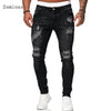 Samlona Jeans Mens Fashion Skinny Denim Pant Male 2020 Hole Ripped Pants Streetwear Male Denim Jeans Blue Grey Pencil Trousers