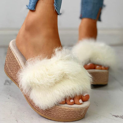 Women Slippers Thick Bottom Ladies Sandalias Female Footwear 2020 Summer Fluffy Platform Wedge Heeled Sandals Outside Slides