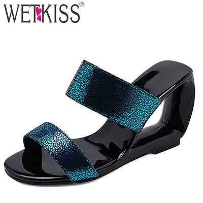 WETKISS Unusual Heels High Slippers Women Open Toe Footwear Fashion Slides Shoes Female Mules Shoes Woman Summer 2019 New